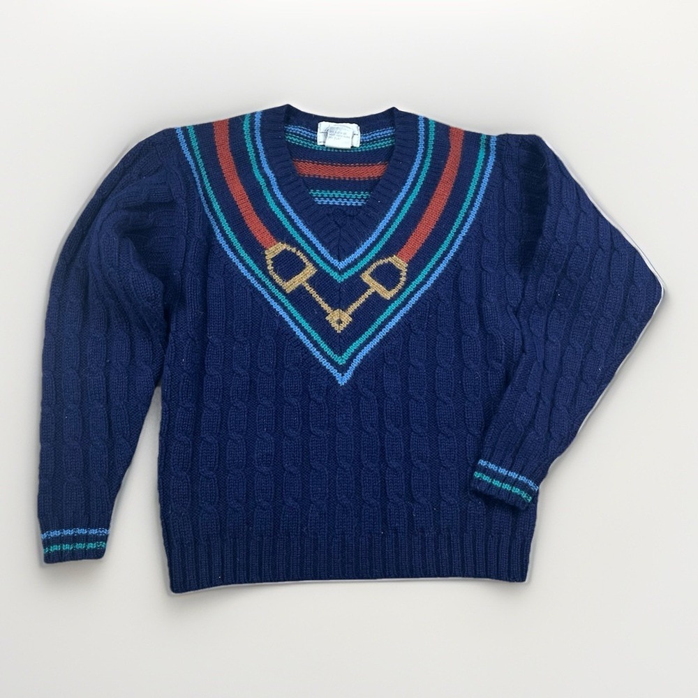 Vintage Sportific Miller's Equestrian Horse Wool Sweater Women's Small V-neck